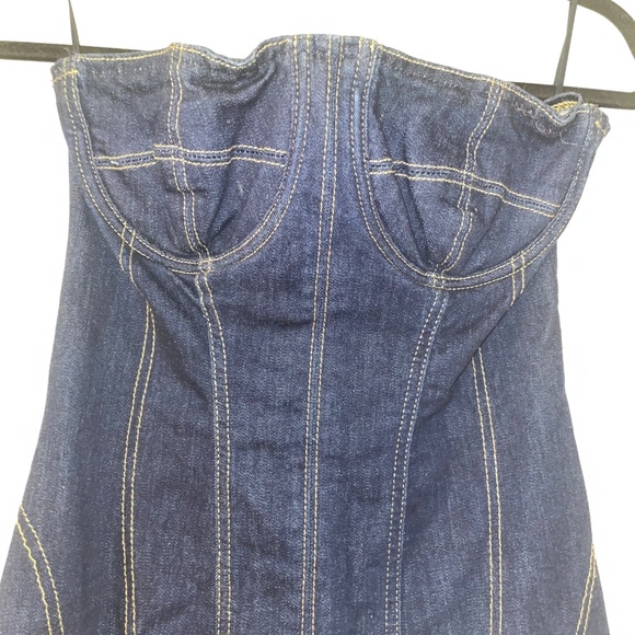 ZARA Denim Bustier Strapless Midi Dress Size M - Picture 2 of 11